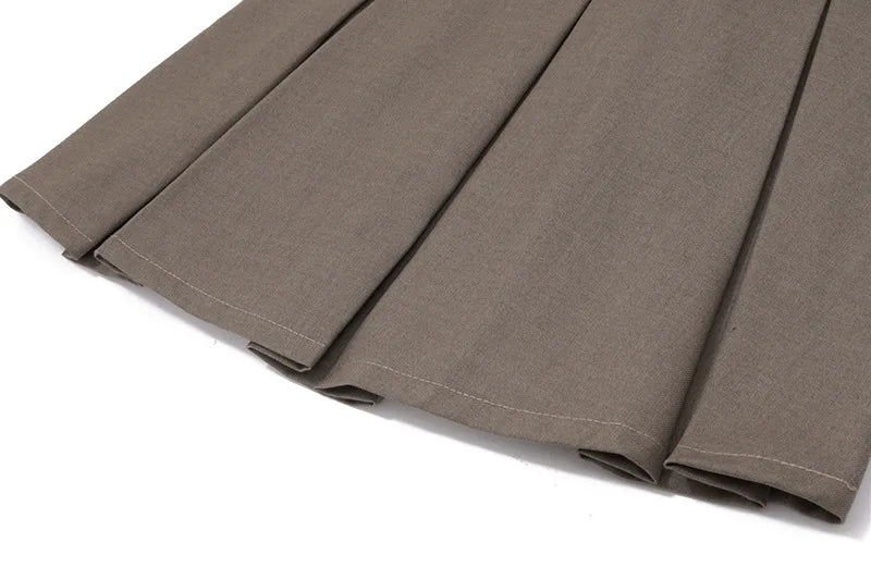 EtherealBe pleated skirt slim fit dress in soft brown fabric with elegant pleats