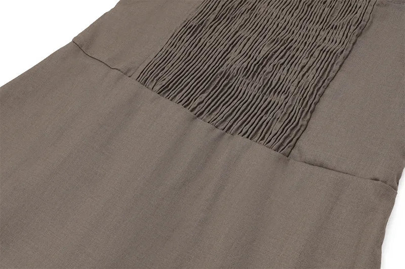 EtherealBe pleated skirt slim fit dress in brown with textured fabric for a stylish look