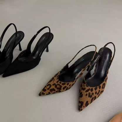 EtherealBe pointed toe slingback pumps for women in black and leopard print designs