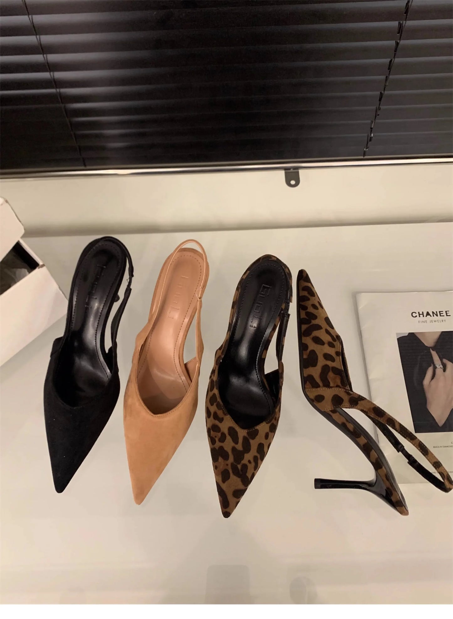 EtherealBe pointed toe slingback pumps for women in black, nude, and leopard print styles