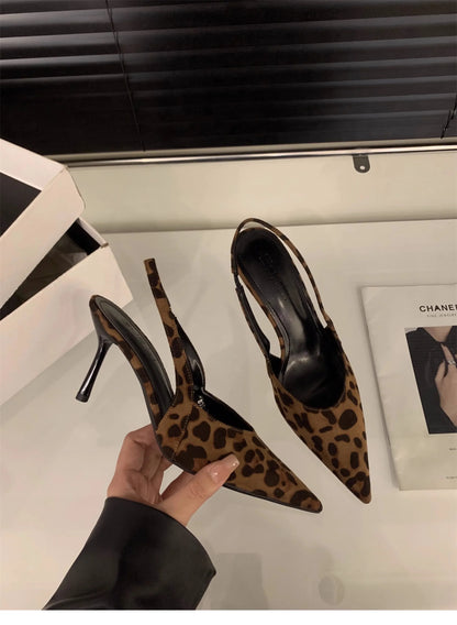 EtherealBe pointed toe slingback pumps for women in leopard print with elegant high heels