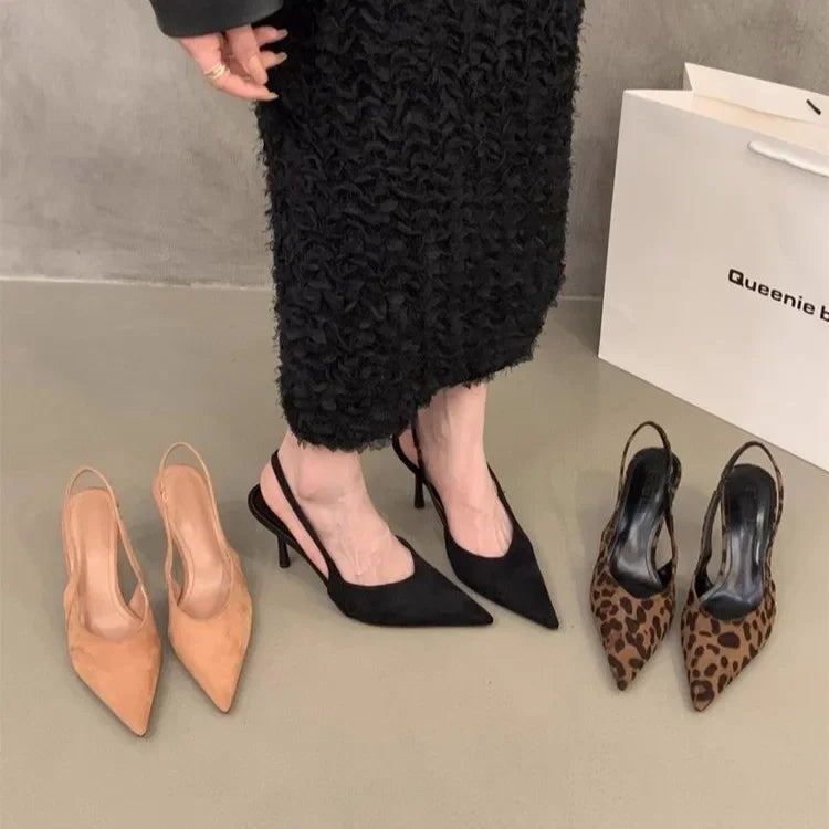 EtherealBe pointed toe slingback pumps for women in black and beige with stylish design details