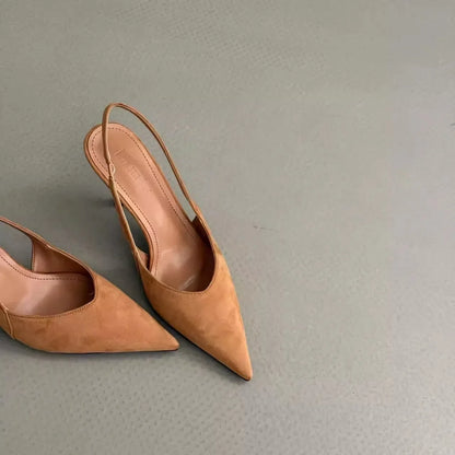 EtherealBe pointed toe slingback pumps for women in tan suede with an elegant design