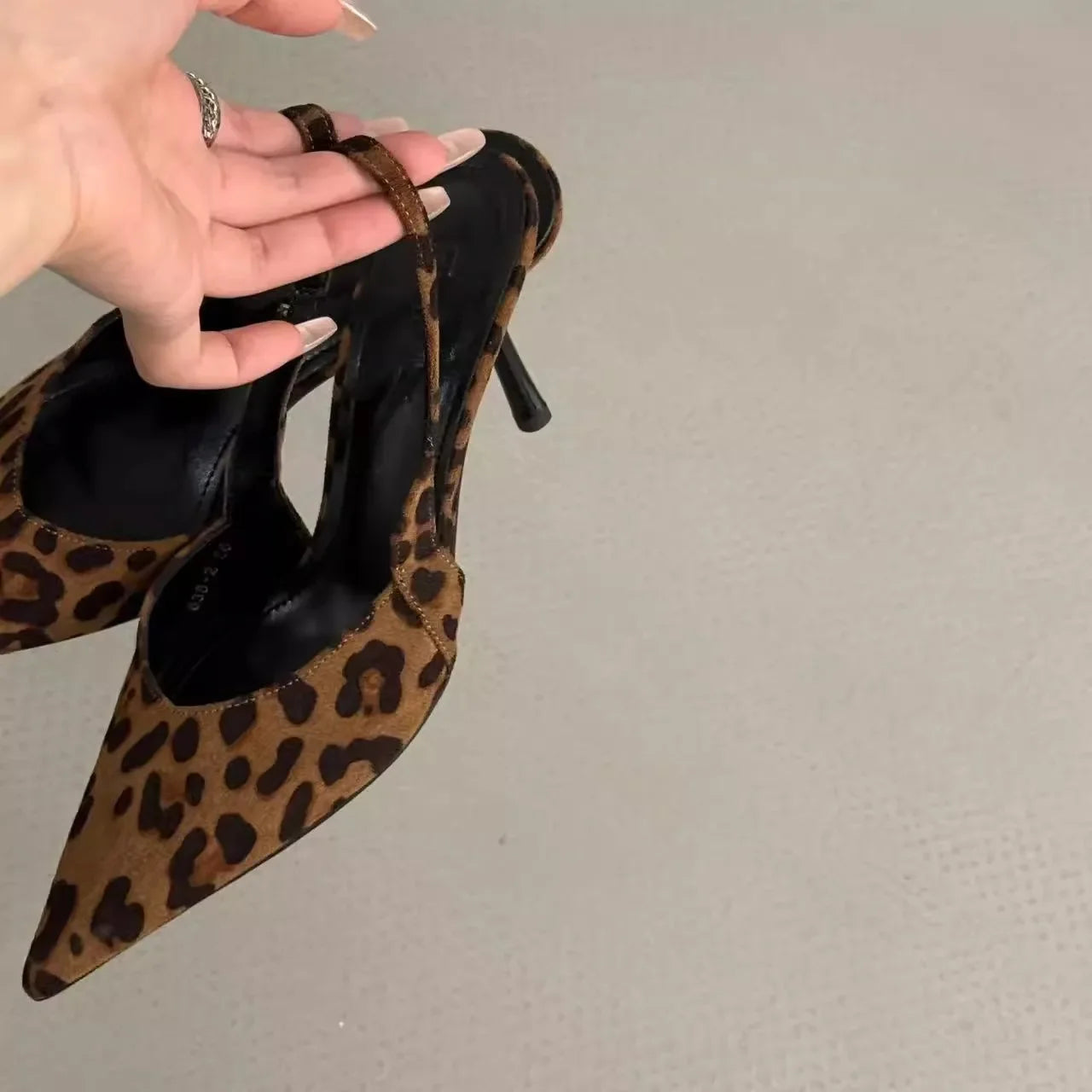 EtherealBe pointed toe slingback pumps for women in leopard print design with elegant high heels