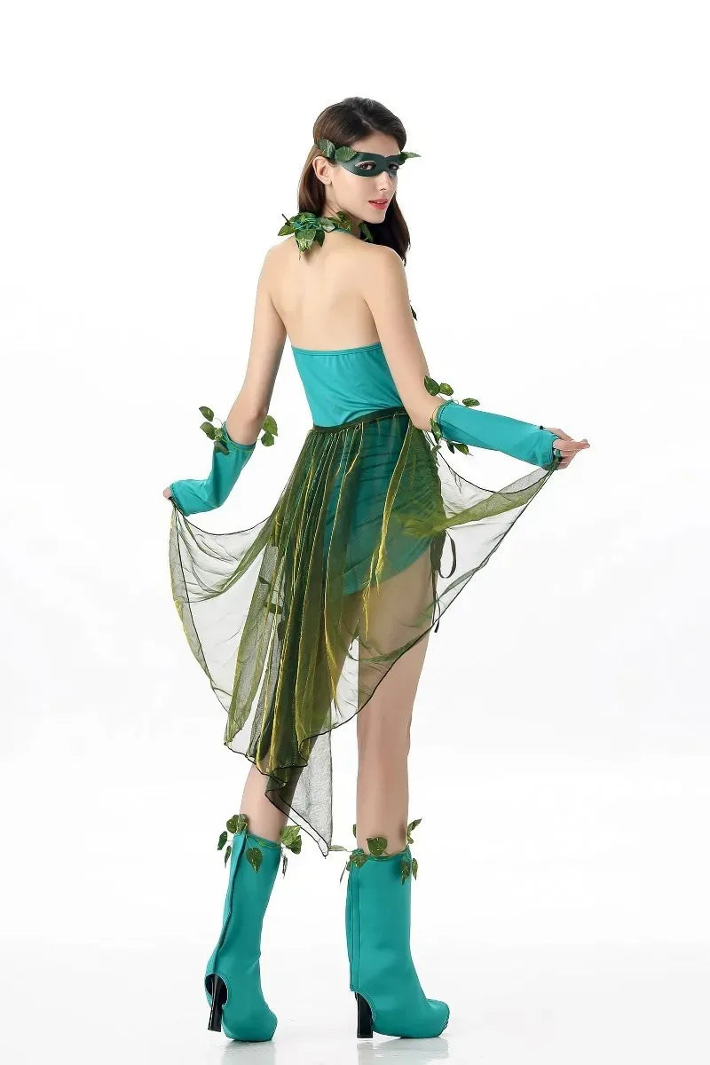 EtherealBe poison ivy costume for women featuring a green dress and matching accessories