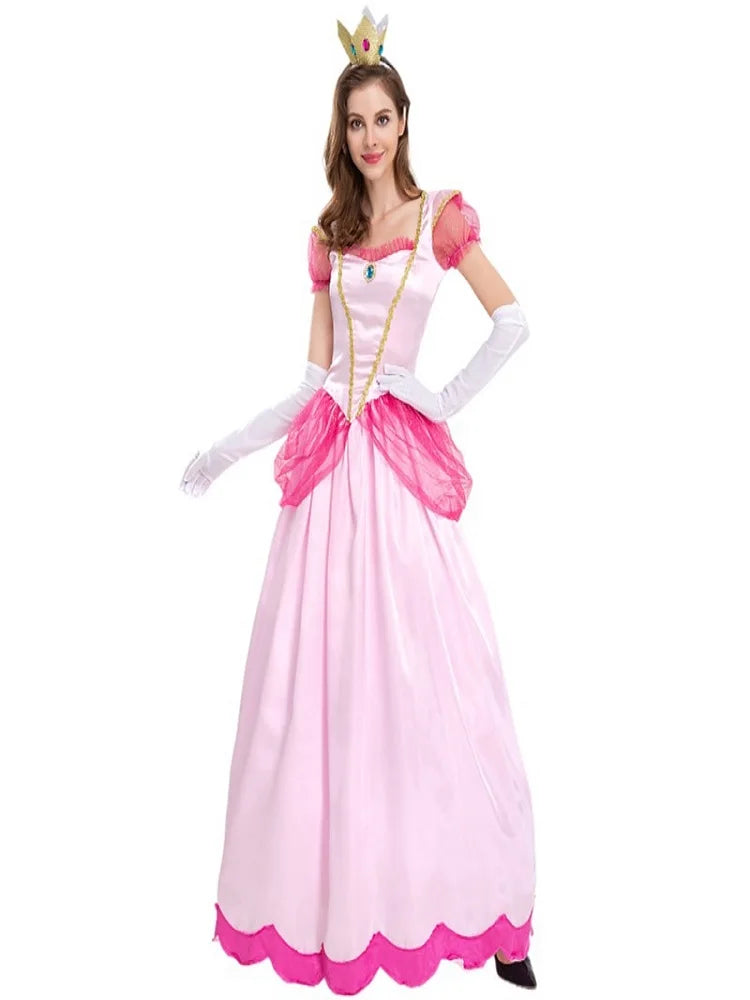 EtherealBe Princess Peach costume for women with elegant pink dress and crown for costume parties