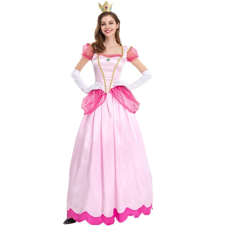 EtherealBe Princess Peach costume for women with pink dress and sparkling crown for themed events