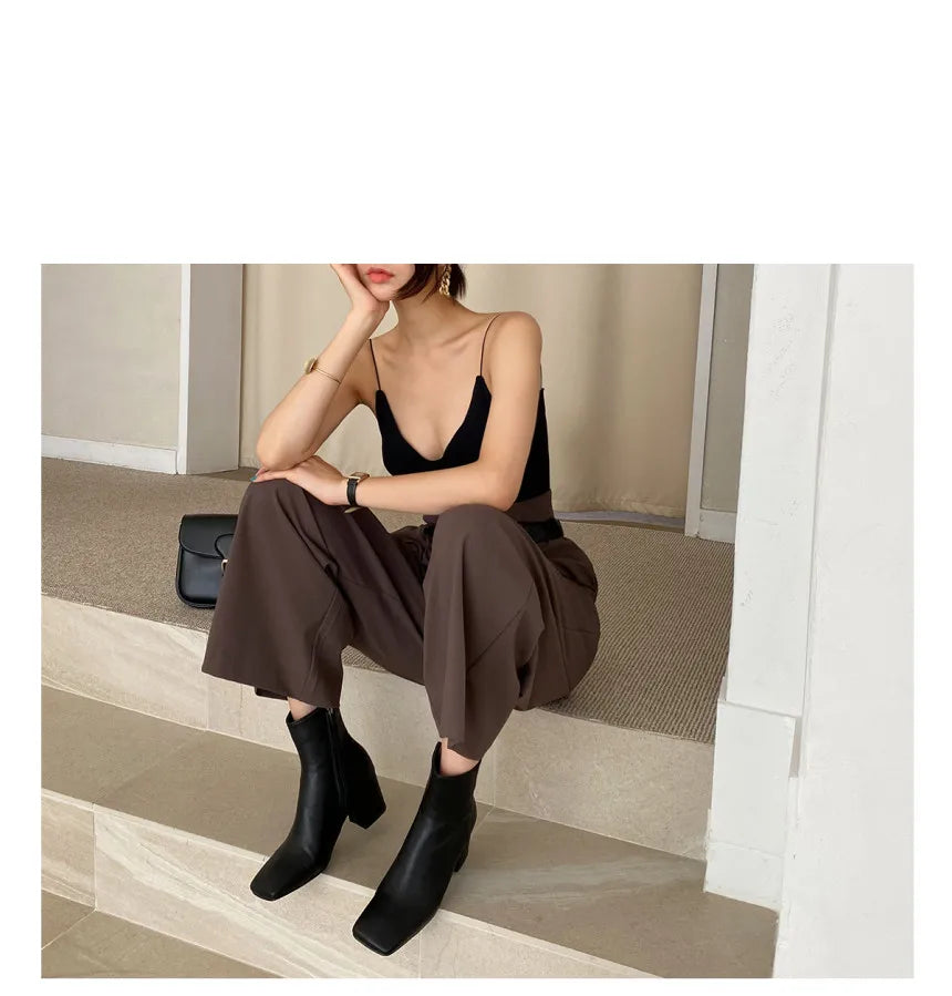 EtherealBe Women's Professional Corporate Attire with Black Top and Brown Trousers for Stylish Office Wear