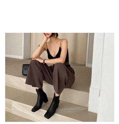 EtherealBe Women's Professional Corporate Attire with Black Top and Brown Trousers for Stylish Office Wear