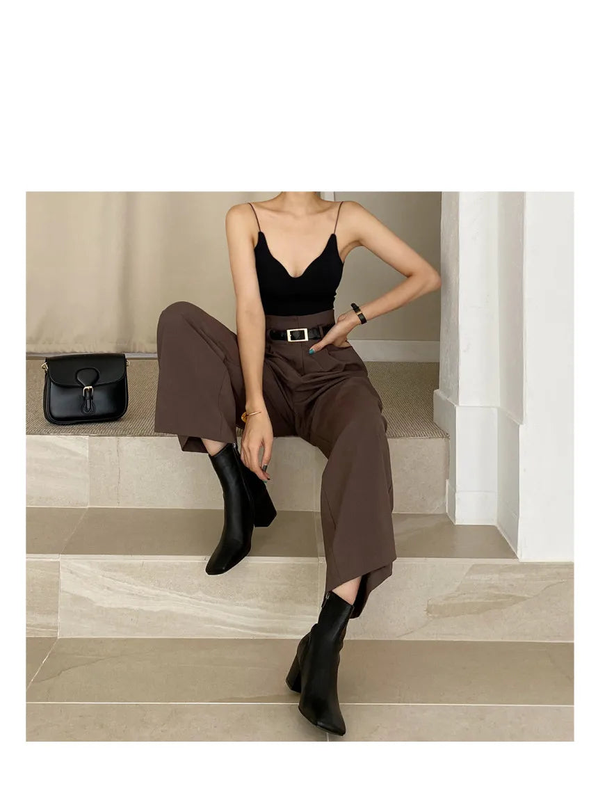 EtherealBe stylish outfit featuring professional corporate attire for women with high-waisted pants and ankle boots