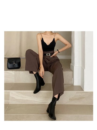 EtherealBe stylish outfit featuring professional corporate attire for women with high-waisted pants and ankle boots