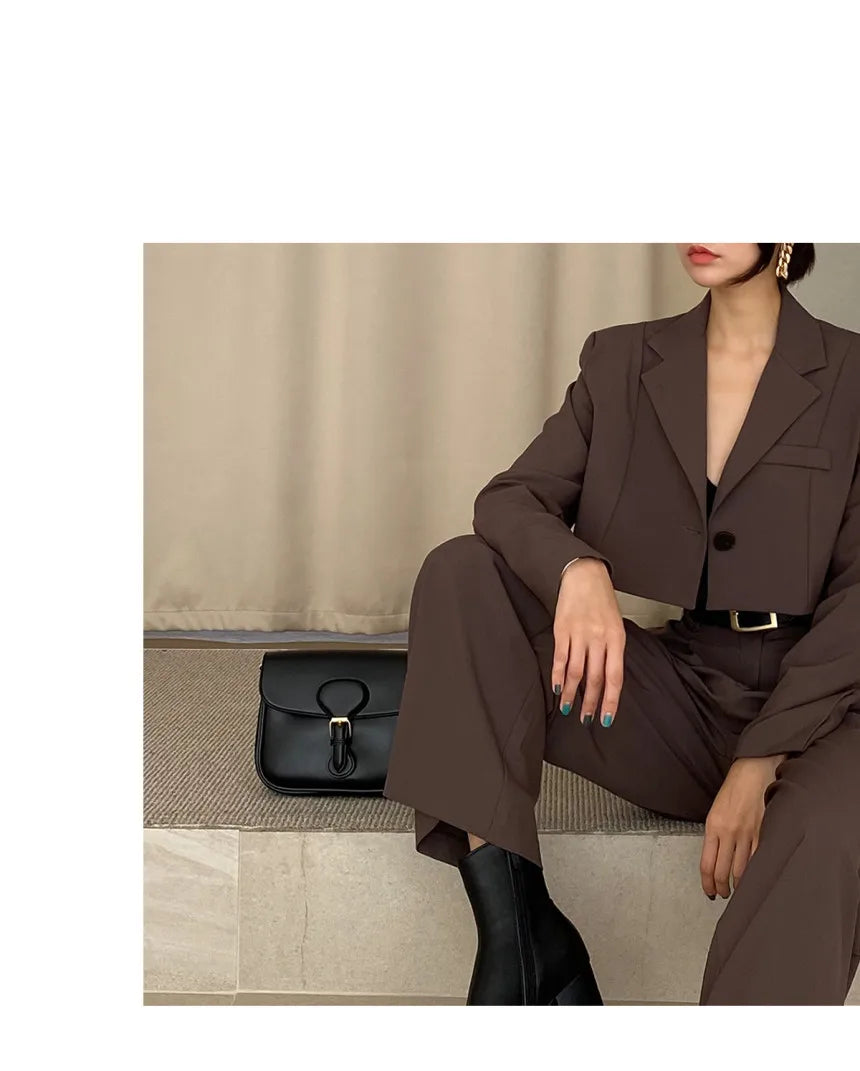 EtherealBe stylish brown blazer and pants set, ideal professional corporate attire for women with accessories