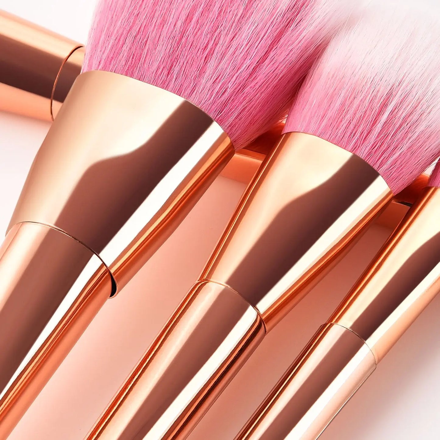 EtherealBe professional makeup brush tools for women with pink bristles and shiny rose gold handles