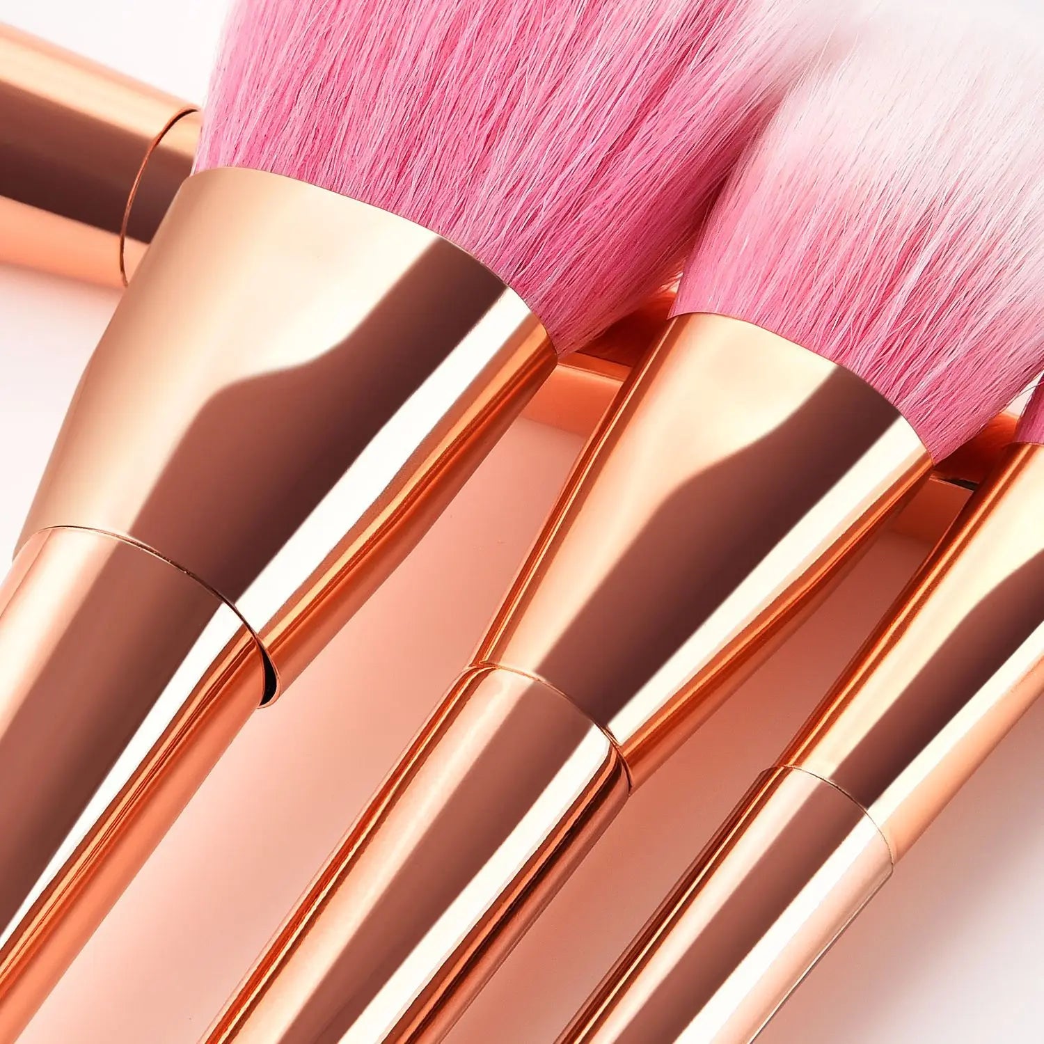 EtherealBe professional makeup brush tools for women with pink bristles and shiny rose gold handles