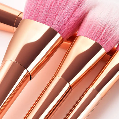 EtherealBe professional makeup brush tools for women with pink bristles and shiny rose gold handles