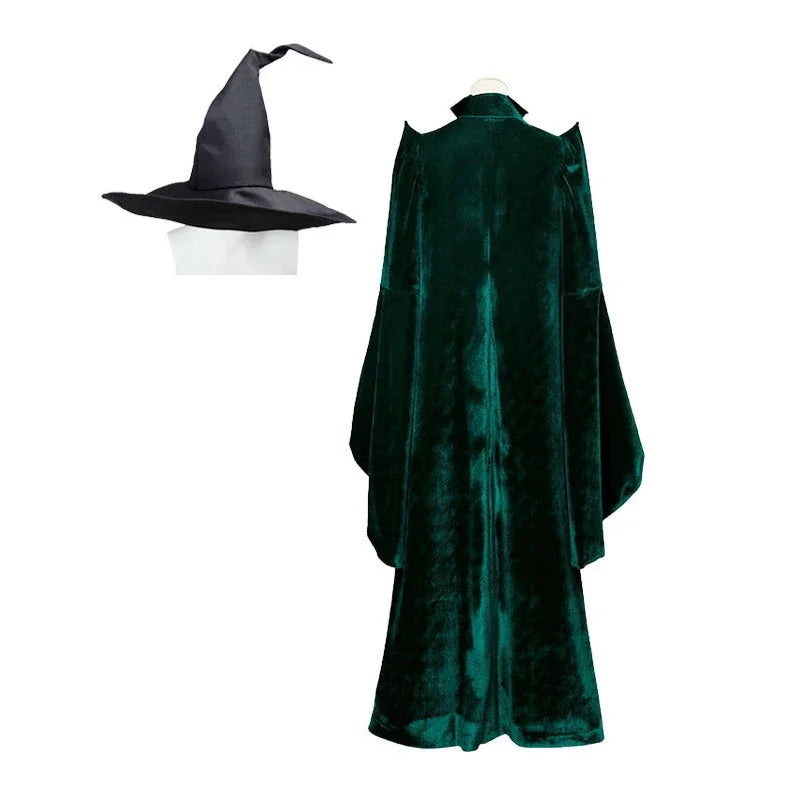 EtherealBe Professor McGonagall Hogwarts witchcraft costume with green robe and black hat