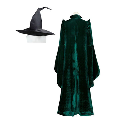 EtherealBe Professor McGonagall Hogwarts witchcraft costume with green robe and black hat