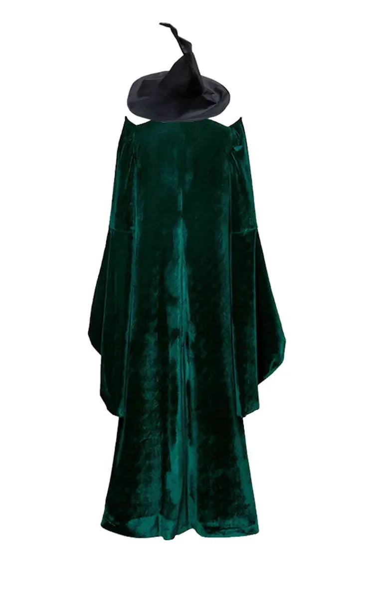 EtherealBe Professor McGonagall Hogwarts witchcraft costume in green velvet with a black hat