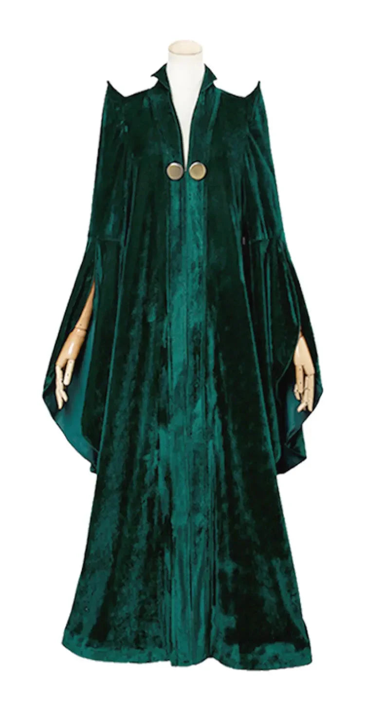 EtherealBe Professor McGonagall Hogwarts witchcraft costume in deep green velvet with dramatic cape design