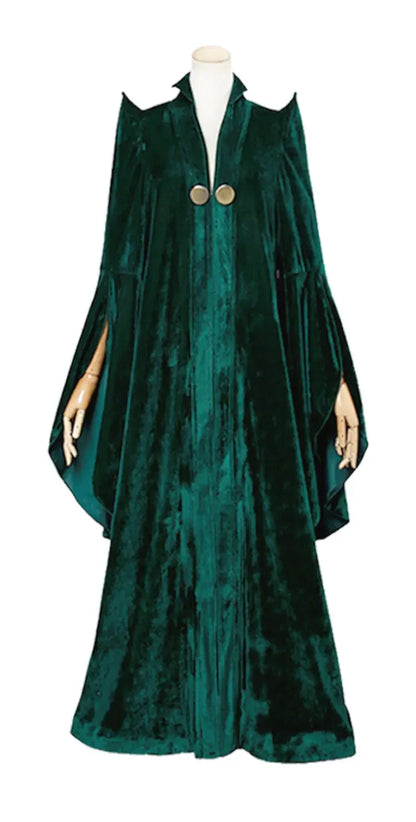 EtherealBe Professor McGonagall Hogwarts witchcraft costume in deep green velvet with dramatic cape design