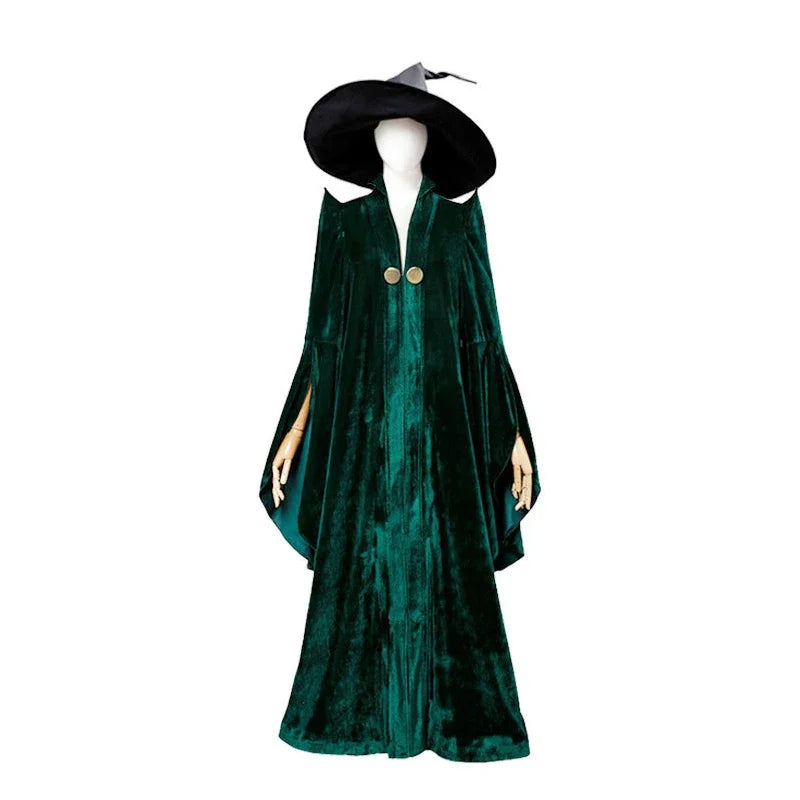 EtherealBe Professor McGonagall Hogwarts witchcraft costume in dark green with a hood and cloak design