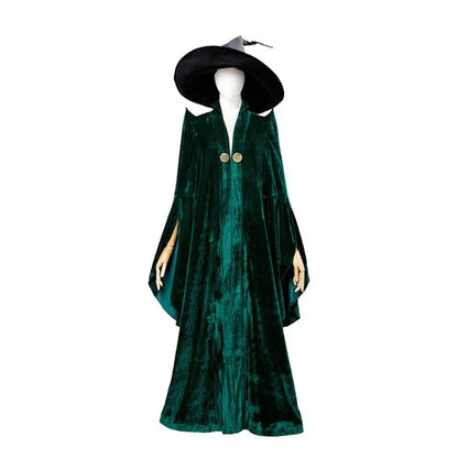EtherealBe Professor McGonagall Hogwarts witchcraft costume in dark green with a hood and cloak design