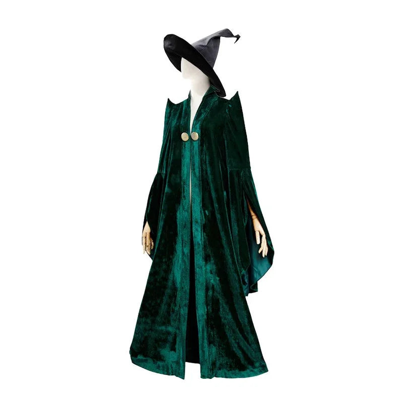EtherealBe Professor McGonagall Hogwarts witchcraft costume with a green velvet cloak and black hat