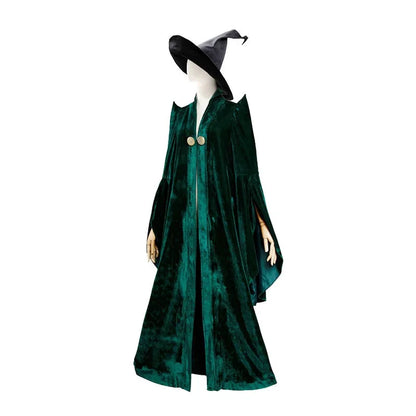 EtherealBe Professor McGonagall Hogwarts witchcraft costume with a green velvet cloak and black hat
