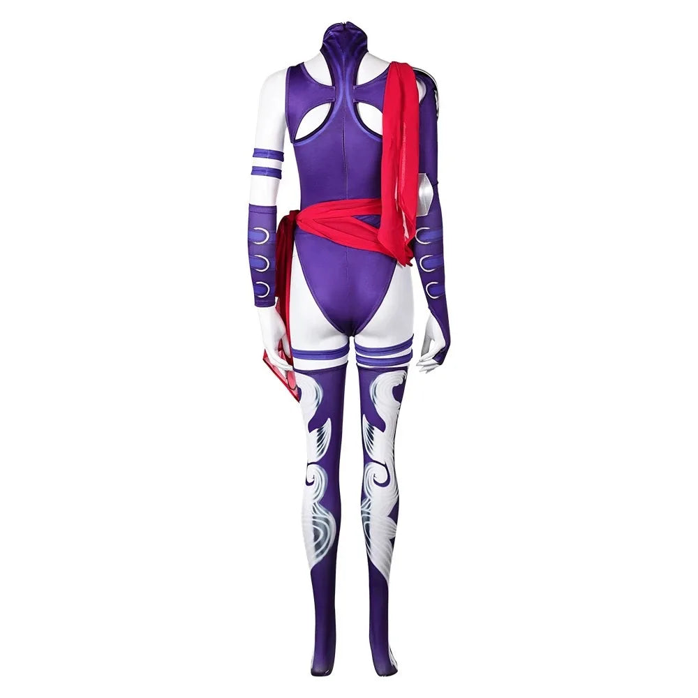 EtherealBe Psylocke cosplay costume in purple and white with red accents and detailed design
