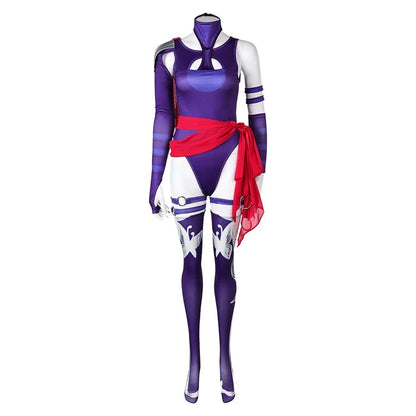 EtherealBe Psylocke cosplay costume in purple with red accents and detailed design for themed events