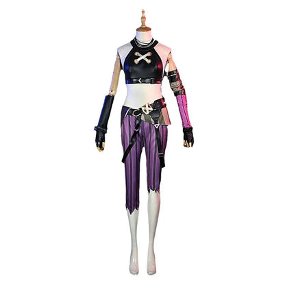 EtherealBe Arcane Jinx cosplay costume featuring a stylish dual-color top and striped pants