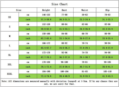 EtherealBe Arcane Jinx cosplay costume size chart with detailed measurements for accurate fitting
