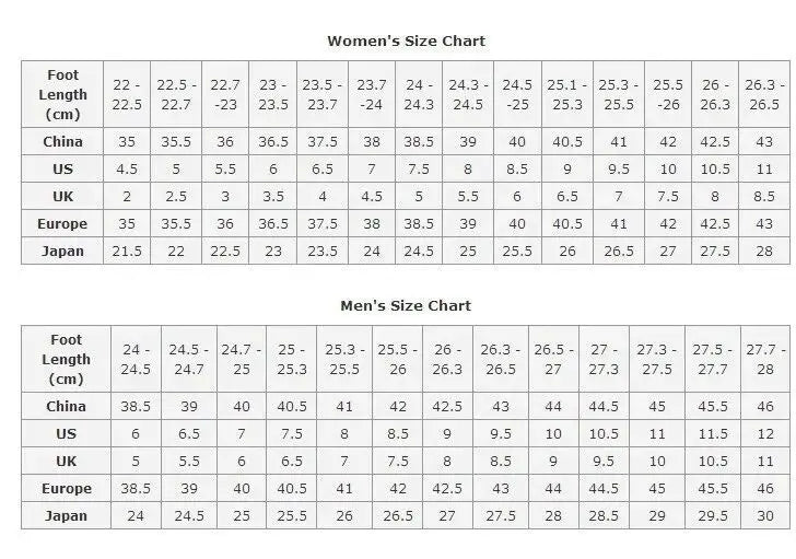 EtherealBe Arcane Jinx cosplay costume size chart detailing women's and men's foot lengths