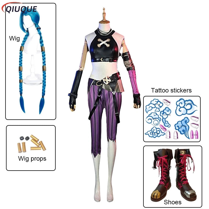 EtherealBe Arcane Jinx cosplay costume including wig, shoes, and tattoo stickers for fans