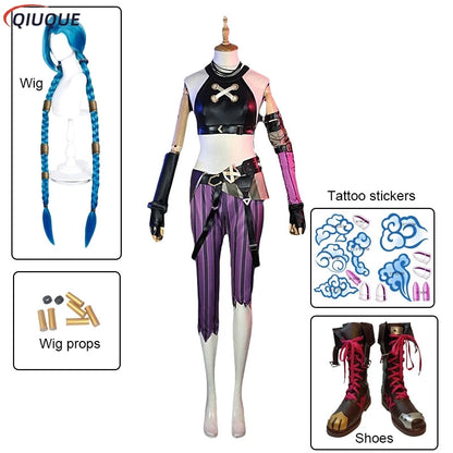 EtherealBe Arcane Jinx cosplay costume including wig, shoes, and tattoo stickers for fans