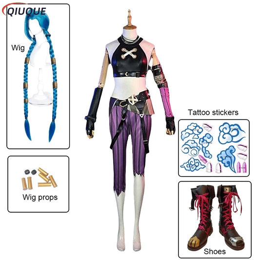 EtherealBe Arcane Jinx cosplay costume including wig, shoes, and tattoo stickers for fans
