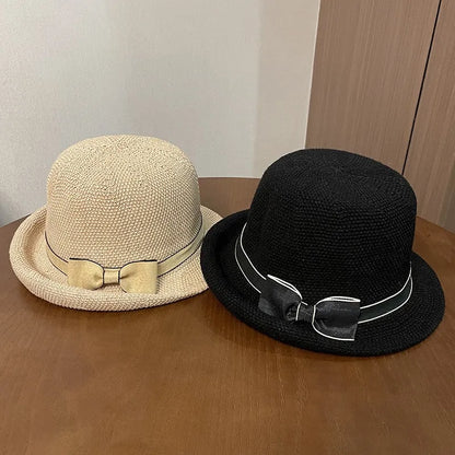 EtherealBe retro French style fashion bucket hat in beige and black with decorative bows