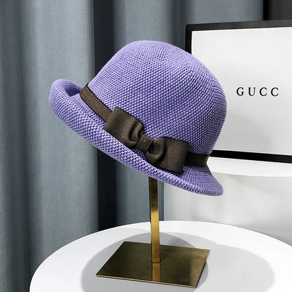 EtherealBe Retro French Style Fashion Bucket Hat in Lavender with a Stylish Bow Accent