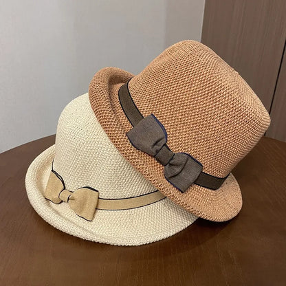 EtherealBe retro French style fashion bucket hat in beige and brown with decorative bows