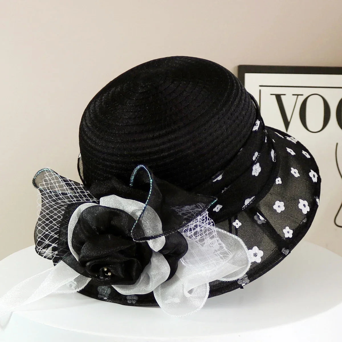 EtherealBe retro wide brim floral hat with elegant floral accents for stylish sun protection