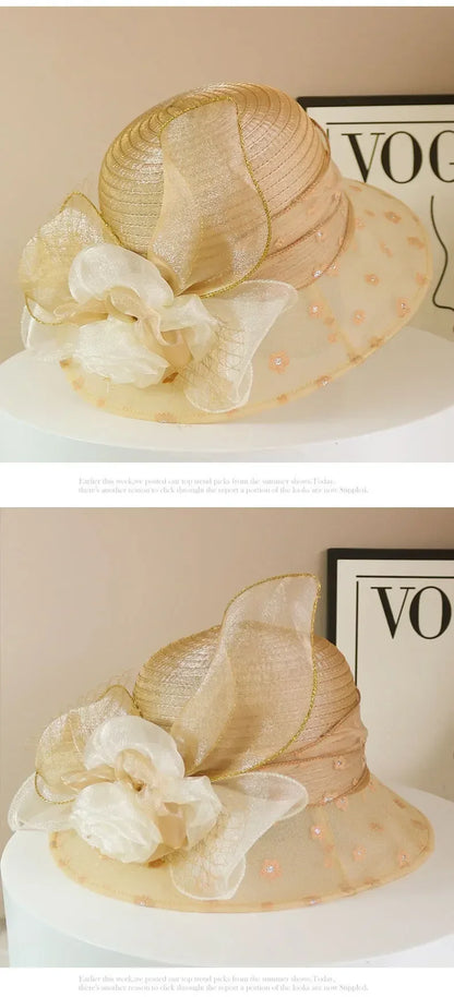 EtherealBe retro wide brim floral hat with elegant details and soft colors for stylish summer outfits