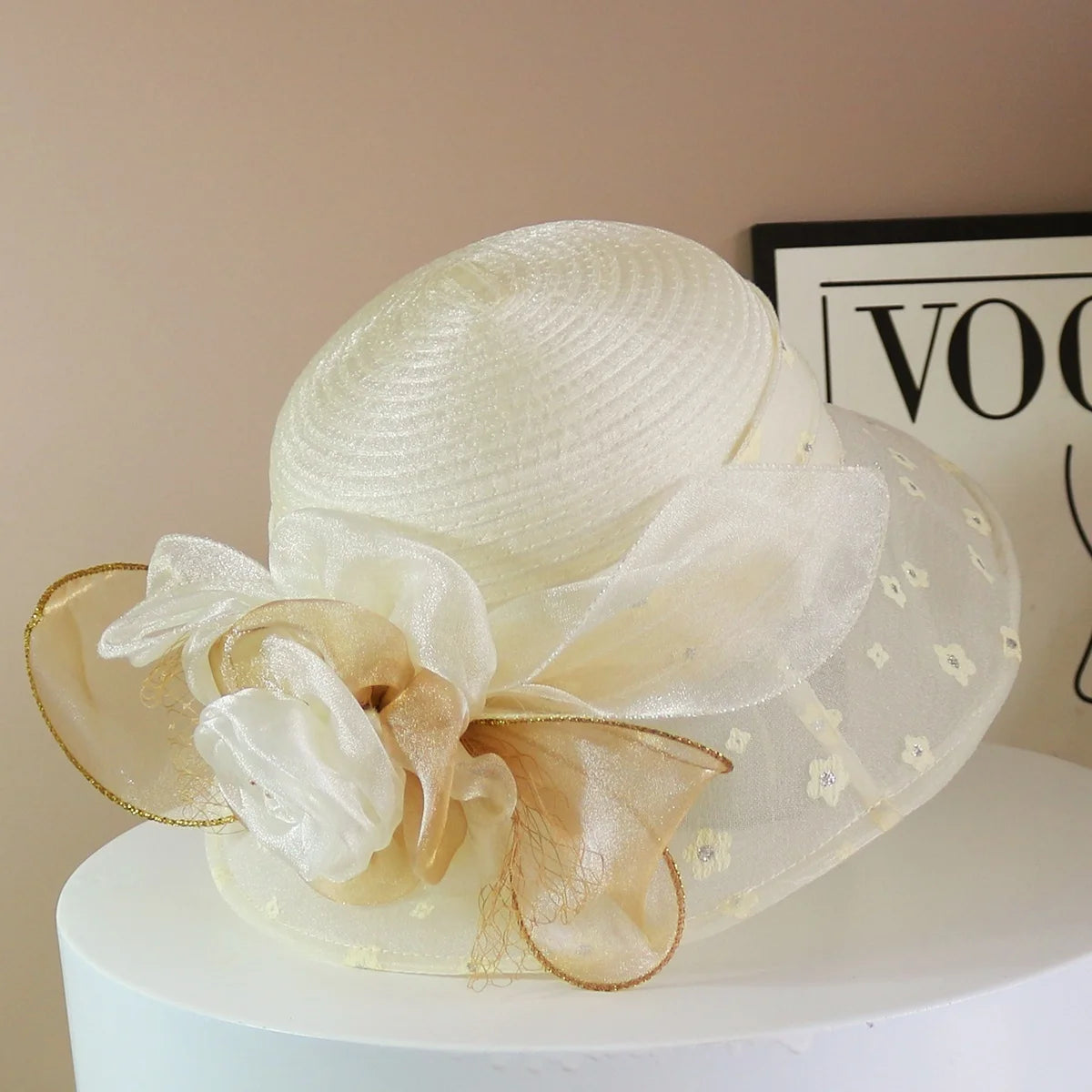 EtherealBe retro wide brim floral hat with elegant floral accents for a vintage-inspired look