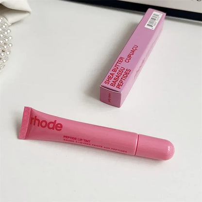 Pink Rhode peptide lip tint tube with box shea butter peptides Flavored moisturizing lip balm for dry lips.