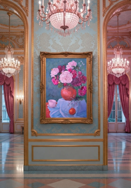 Elegant Peonies & Roses Art Print – Large Floral Still Life High-quality Giclée Reproduction from Original Oil Painting (8x10 20x28 24x36 and MORE Sizes)