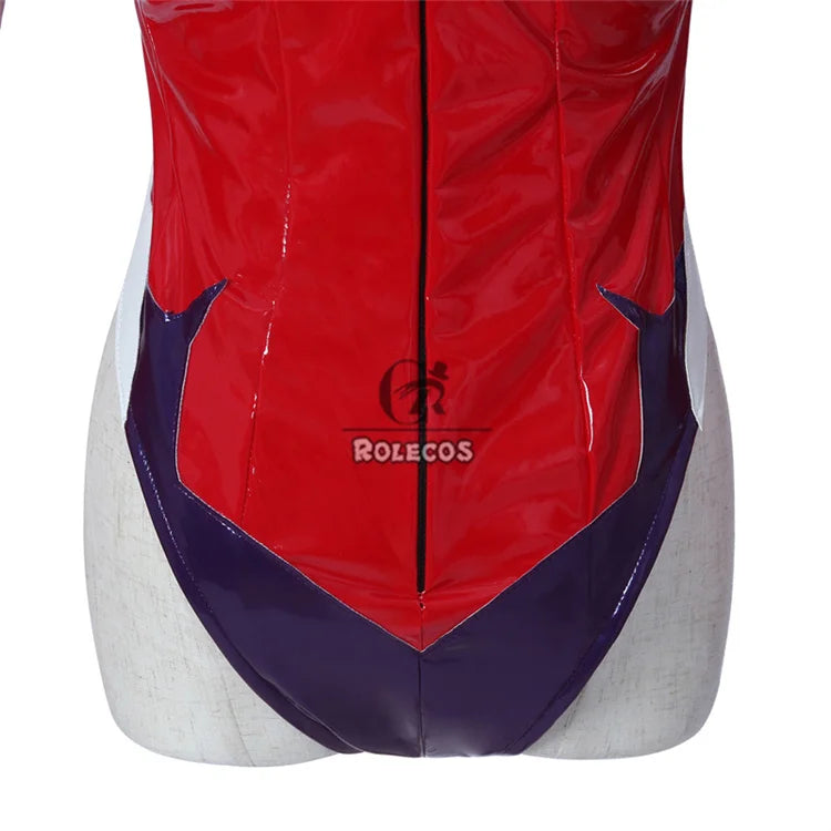 EtherealBe Asuka Langley Soryu cosplay costume featuring vibrant red and purple detailing for anime enthusiasts