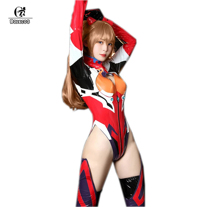 EtherealBe Asuka Langley Soryu cosplay costume featuring a colorful bodysuit with striking details