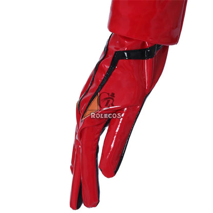 Red gloves from the Asuka Langley Soryu cosplay costume with a sleek design and shiny finish