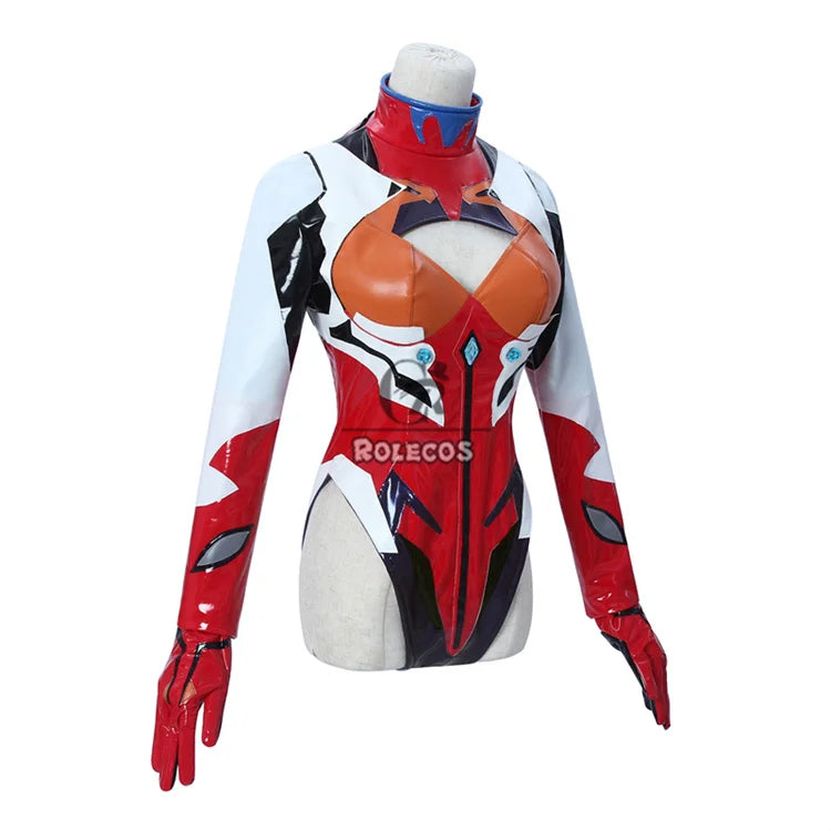 EtherealBe Asuka Langley Soryu cosplay costume featuring a sleek red and white design with detailed elements