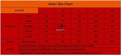 Asian size chart for EtherealBe Asuka Langley Soryu cosplay costume including bust, waist, shoulder, and length