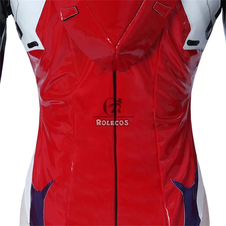 EtherealBe Asuka Langley Soryu cosplay costume featuring a sleek red design and detailed stitching